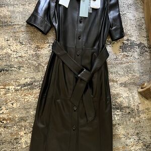 Antonio Melani Women’s genuine leather puff sleeve, belted dress. Size 8 NWT